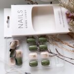 Green Leopard Gold Foil Press On Nails Short Square 24PCS