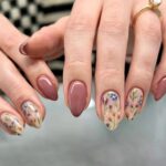 Floral Acrylic Press On Nails Short Almond Full Cover 30PCS