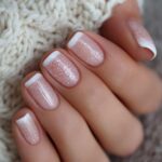 Medium Square White French Tip Press On Nails Glitter 24PCS