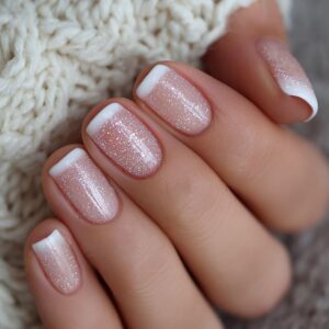 Medium Square White French Tip Press On Nails Glitter 24PCS
