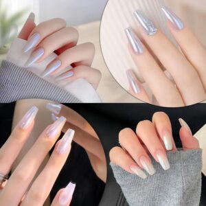Artdone 2 Jars Chrome Nail Powder White and Red Pearl, Iridescent Aurora Powder Metallic Mirror Effect Pigment Pearlescent Mermaid Pearl Dust Kit, Decoration Acrylic Resin Craft