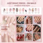 Blue Floral Acrylic Press On Nails Short Almond 24PCS