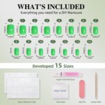 Fresh Green Press On Nails Short Square 30 Pcs 15 Sizes