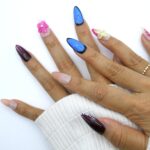 3D Pink Flower Press on Nails Almond – Medium French Tip Fake Nails with Embossed Flower & wave point Designs, Glossy Finish Reusable False Nails with Glue Tabs – 10Pcs Nail Kit for Women Manicure.