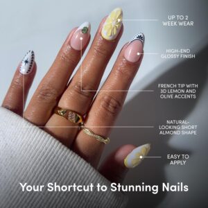 Short Almond Orange Press On Nails Summer Ceramic 30PCS