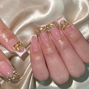 6 Packs (144 Pcs) | Reusable Press on Nails | Stick on Nails 12 Sizes-6 Styles | Cute Bow Nails