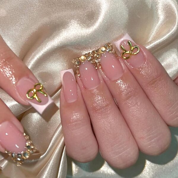 6 Packs (144 Pcs) | Reusable Press on Nails | Stick on Nails 12 Sizes-6 Styles | Cute Bow Nails