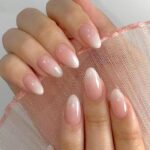 Pink Ombre Acrylic Press On Nails Short Almond Glitter 32PCS