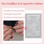 Nude Brown Almond Press On Nails 3D Flower Gold Line 30PCS