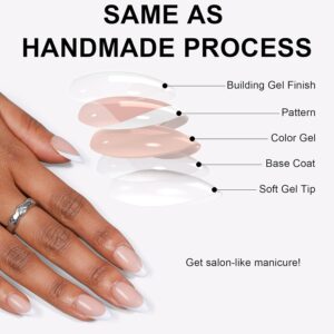 Glossy French Almond Gel Press On Nails Short 32PCS