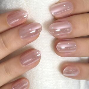 Champagne Pearl Oval Press On Nails Short Soft Gel 24PCS