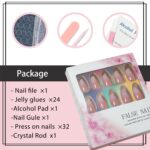 Pink Ombre Acrylic Press On Nails Short Almond Glitter 32PCS