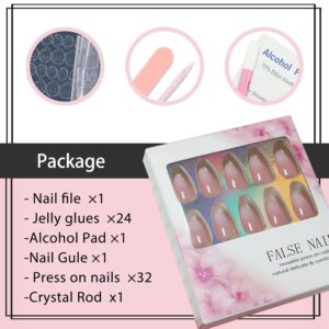 Pink Ombre Acrylic Press On Nails Short Almond Glitter 32PCS