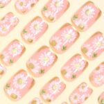 Spring Daisy French Tip Press On Nails Short Square 24PCS