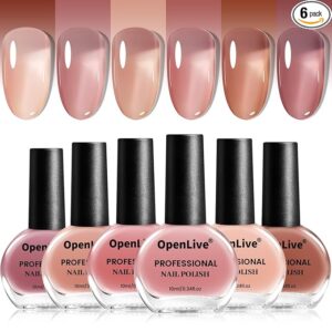 OpenLive Jelly Nail Polish Set 6 Colors Nude Pink Pale Purple Jelly Quick Dry Nail Polish Set for Nail Art Manicure DIY Salon
