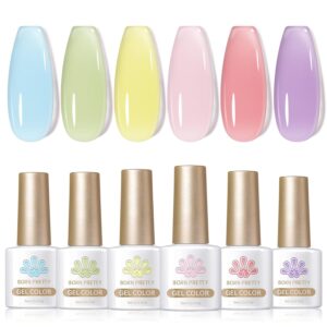 Born Pretty Jelly Pastel Gel Nail Polish Milky Jelly Gel Polish Spring Summer Macaron Candy Sweet Color Translucent Blue Red Green Yellow Pink Purple Easter…