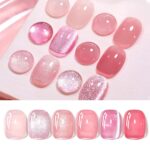 Pink Nude Gel Nail Polish Set 6 Colors Jelly Cat Eye Glitter