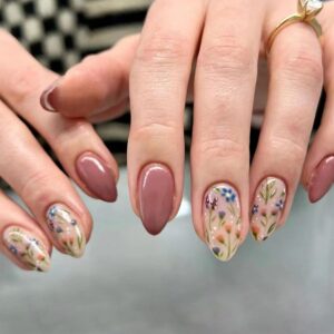 Fall Floral Press On Nails Short Almond Full Cover 30PCS