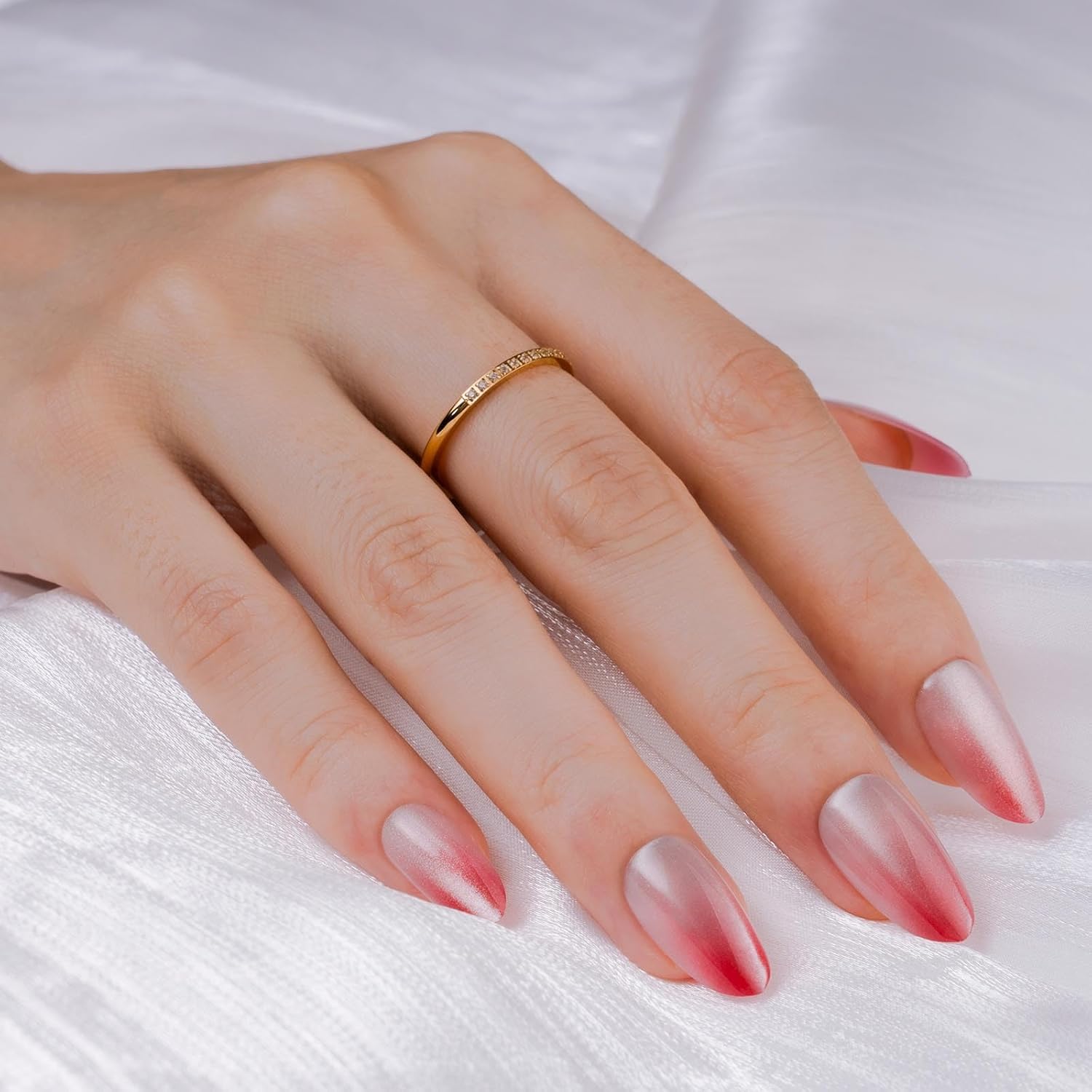 Sheer Pink Red Ombre Press On Nails Medium Almond