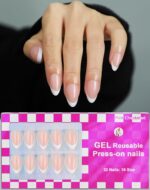 Glossy French Almond Gel Press On Nails Short 32PCS