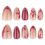 Red Floral Leaf Almond Press On Nails Medium 24PCS