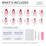 Medium Almond Press On Nails 3D Cherry Red French Tips 24PCS