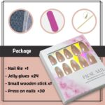 Short Almond Nude Press On Nails Chrome Bling Design 30PCS