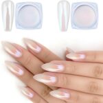 Chrome Nail Powder White Red Pearl Iridescent Aurora 2 Jars