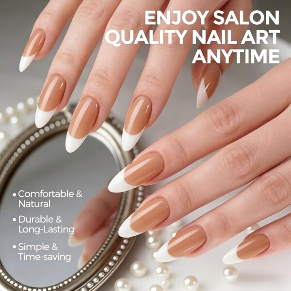 French White Edge Almond Press On Nails Full Cover 24PCS