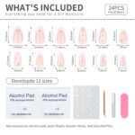 Almond French Press On Nails White Petal Gold Line 24PCS