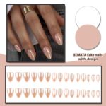 Short Almond Nude Press On Nails Chrome Bling Design 30PCS