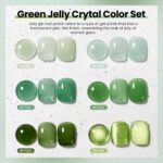 Green Jelly Glass Gel Nail Polish Set 6 Pcs Cat Eye UV LED