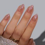 Chrome Nude Almond Press On Nails Short Champagne 32PCS