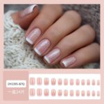Medium Square White French Tip Press On Nails Glitter 24PCS
