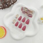 Floral Acrylic Press On Nails Short Almond Full Cover 30PCS