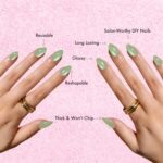 Cat Eye Pastel Green Press On Nails Short Oval 30 Pcs Chrome