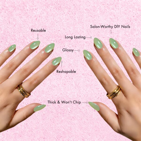Cat Eye Pastel Green Press On Nails Short Oval 30 Pcs Chrome