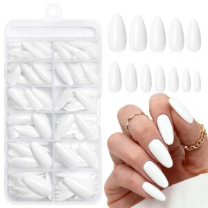 White Almond Press On Nails Medium 240 Pcs With Adhesive Tabs
