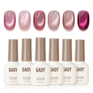 GAOY Pink Cat Eye Gel Polish Set 6 Colors with Magnet
