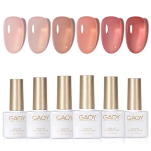 Jelly Nude Gel Nail Polish Set 6 Sheer Colors UV Cure Kit