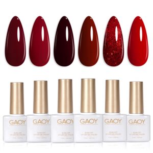 Burgundy Red Gel Nail Polish Set 6 Colors Dark Cherry Wine
