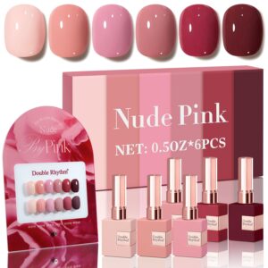 6 Pcs Gel Polish Set Burgundy Red Nude Pink Purple