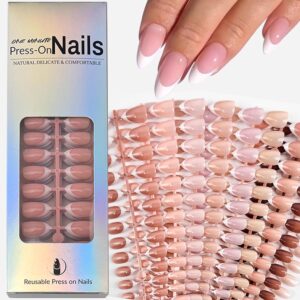 270 Pcs French Gel Nails White French Tip Press on Nails Medium Almond Press on Nails 9 Color Soft Gel Full Cover False Nails 15 Sizes Reusable Artificial Fake Nails Stick on Nail for Women