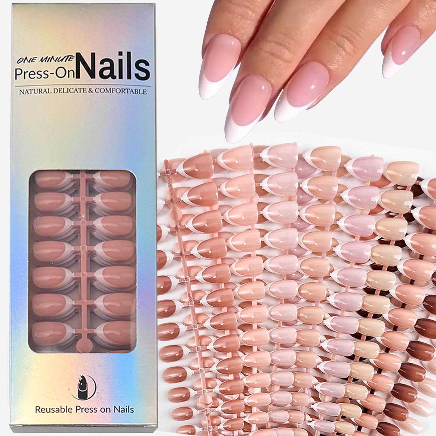 71bQqHp-TYL._SL1500_ 270 Pcs French Gel Nails White French Tip Press on Nails Medium Almond Press on Nails 9 Color Soft Gel Full Cover False Nails 15 Sizes Reusable Artificial Fake Nails Stick on Nail for Women