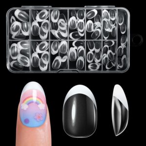 Kids French Tip Press On Nails Short Almond 130 Pcs 13 Sizes