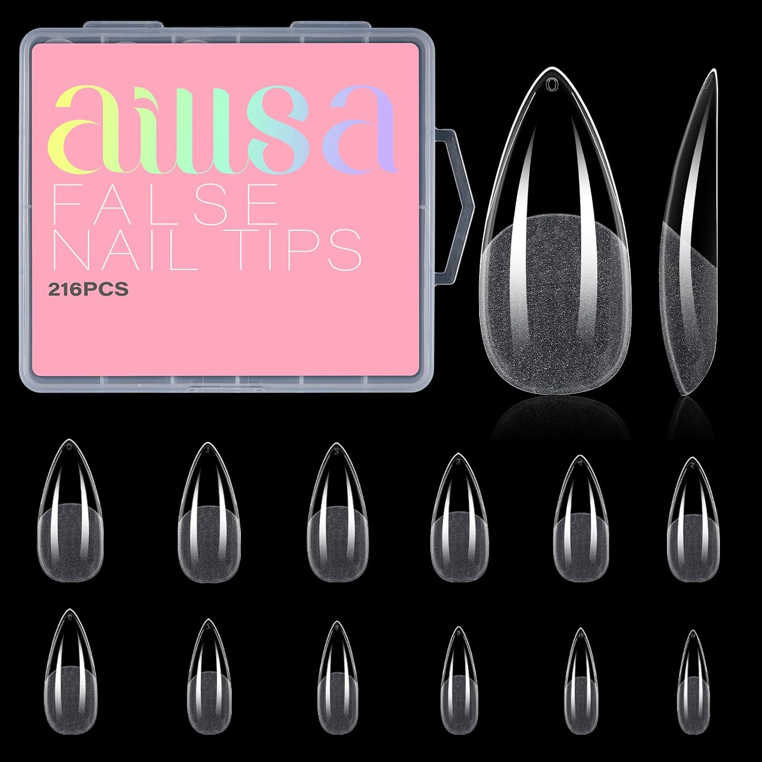 71zK4m78PCL._SL1500_ AILLSA Long Almond Nail Tips Full Cover Clear Gelly Nails Tips Half Matte Acrylic Tips Pre-Filed Fake Press on Nail Tips for Extension Home DIY Salon Manicure 216PCS 12 Sizes