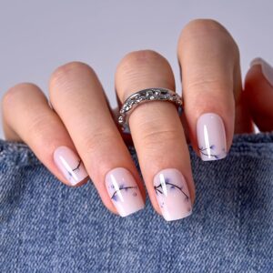 Blue White Porcelain Press On Nails Soft Gel 30 Pcs Kit