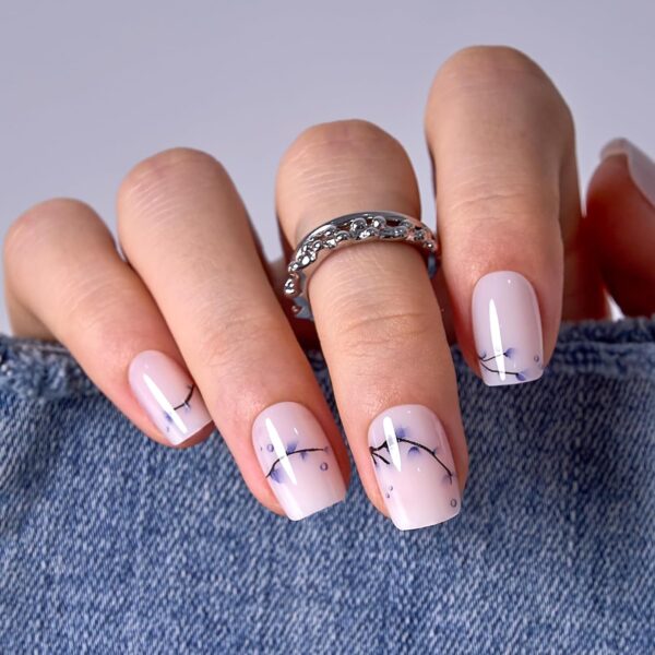 Blue White Porcelain Press On Nails Soft Gel 30 Pcs Kit