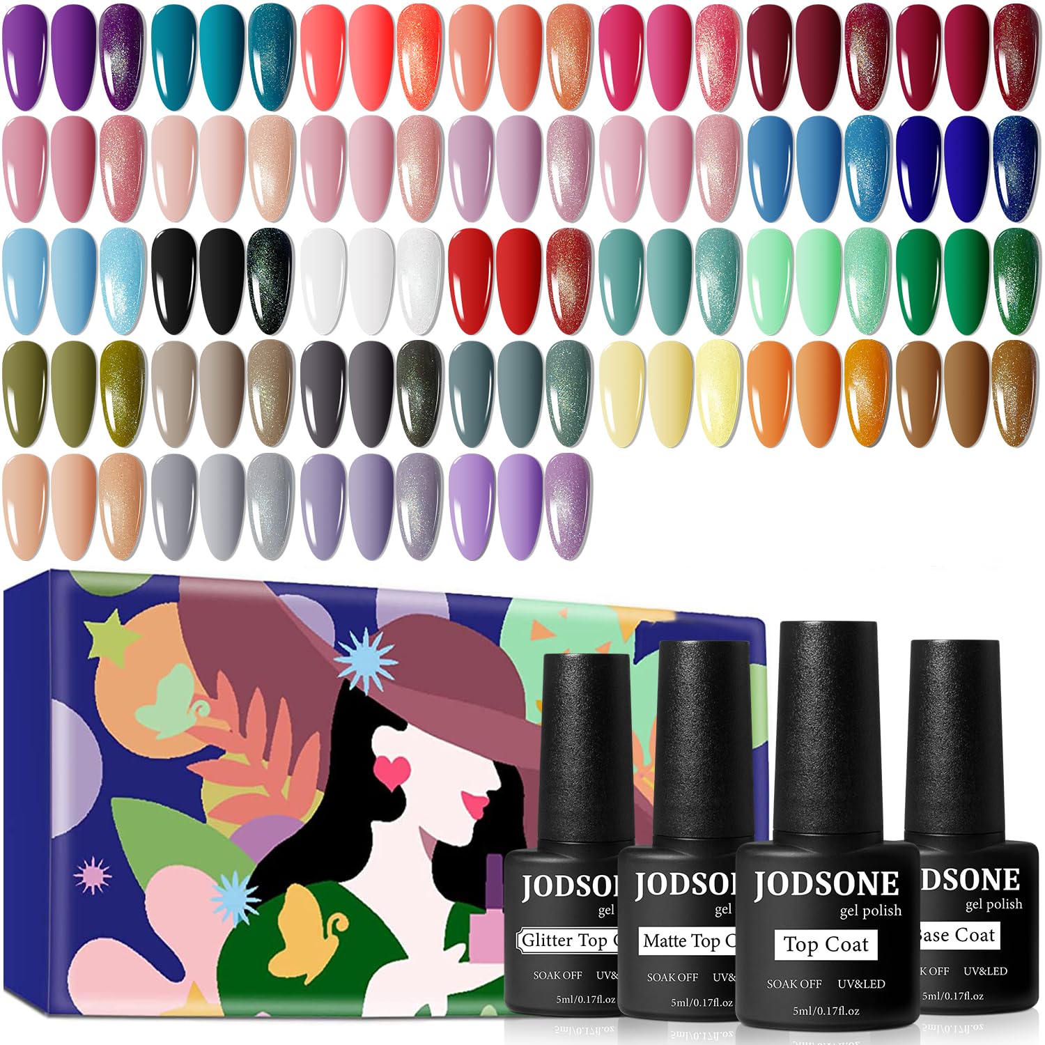 81WMaPyG07L._SL1500_ JODSONE 36 PCS Gel Nail Polish Set-32 Colors Gel Polish Kit Base Coat Glossy Matte and Glitter Top Coat Nail Polish Set Green Blue Red Pink Collection Gifts for Women