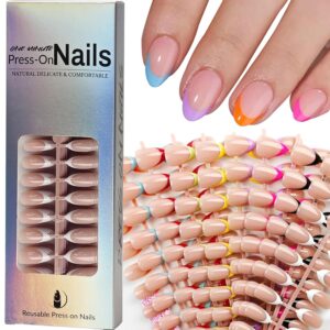 French Tip Press On Nails Almond 216 Pcs 9 Colors 12 Sizes